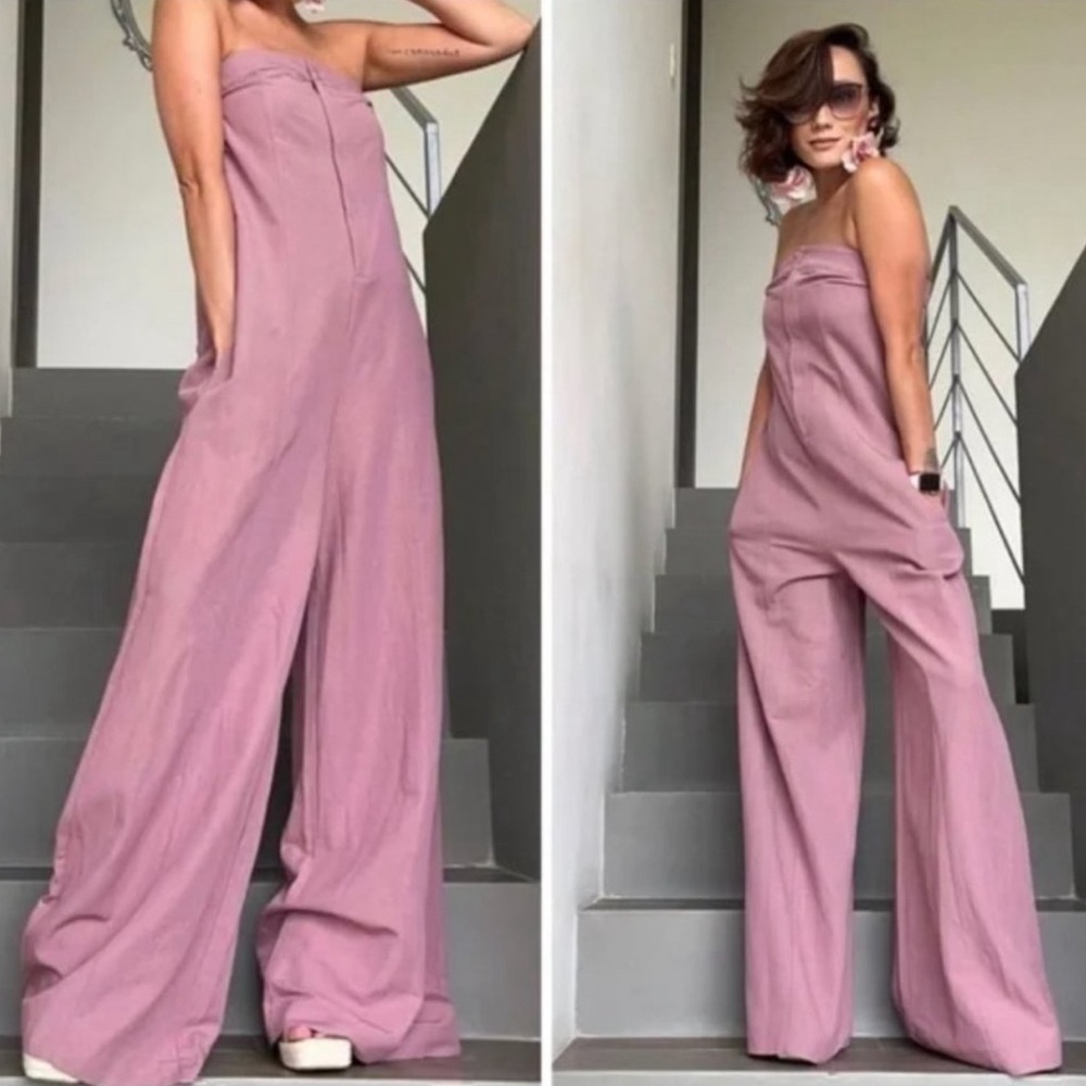 NWT Zara Strapless Lien Blend Jumpsuit